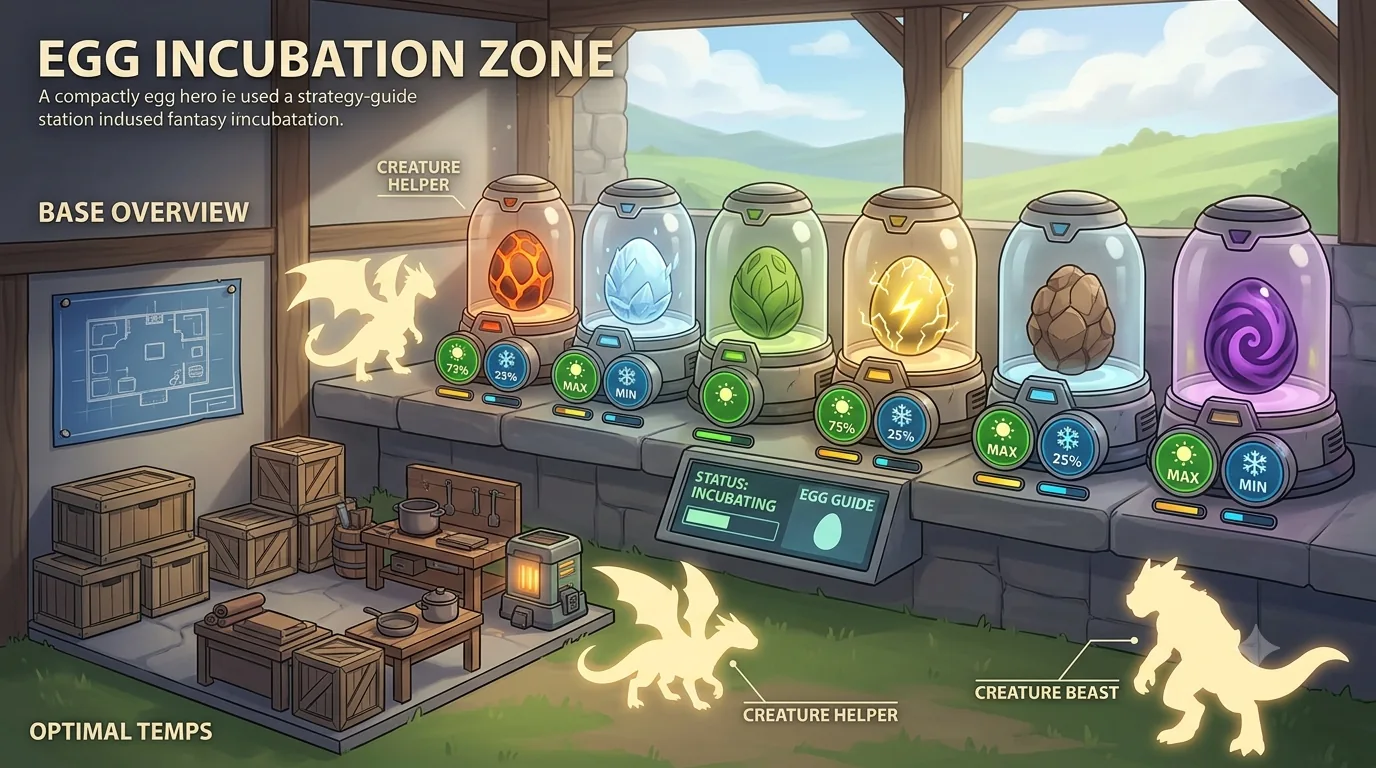 Fantasy eggs in incubators with warm and cold temperature indicators